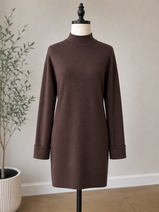 Charlie B Coffee Long Sleeve Mock Neck Sweater Dress