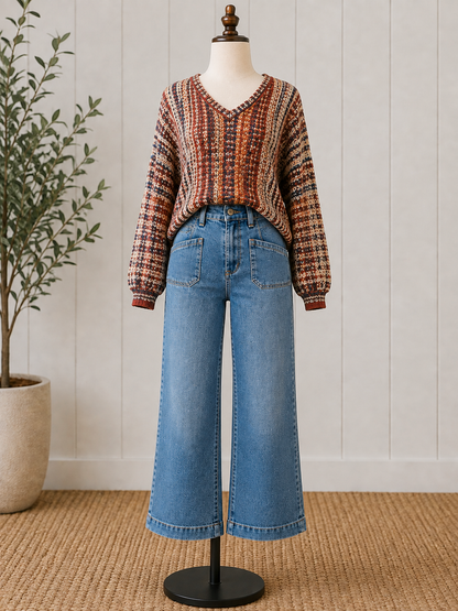 Charlie B Cropped Wide Leg Stretch Denim Pants with Patch Pockets