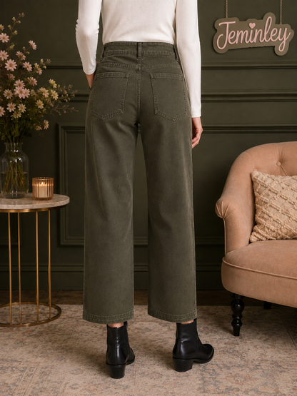 Charlie B Olive Smooth Twill Barrel Jeans