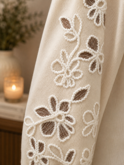 Charlie B Almond Mock Neck Sweater with Embroidery