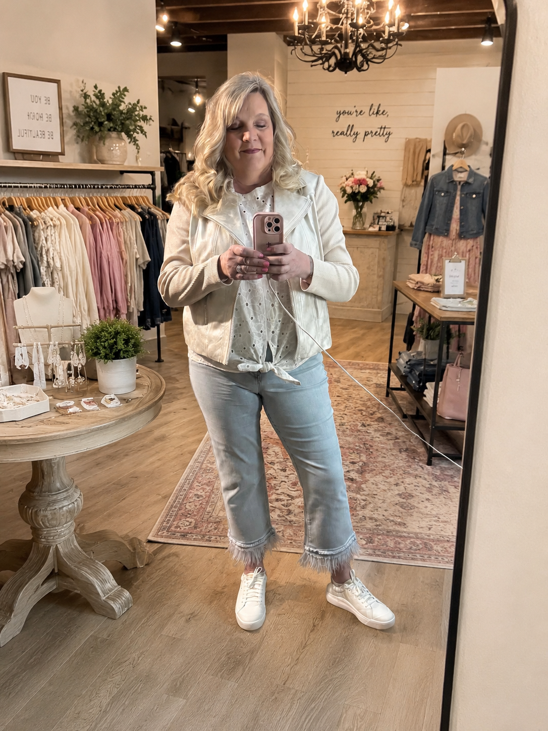 Charlie B Cropped Jeans With Removable Feather Hem