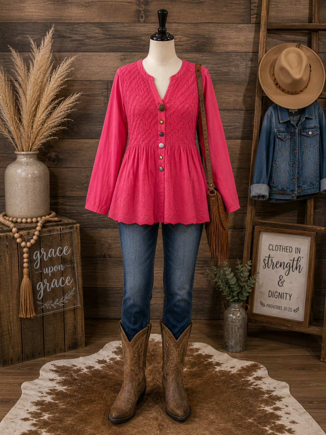 Paper Lace Cotton Embroidered Tunic Top with Vintage Buttons