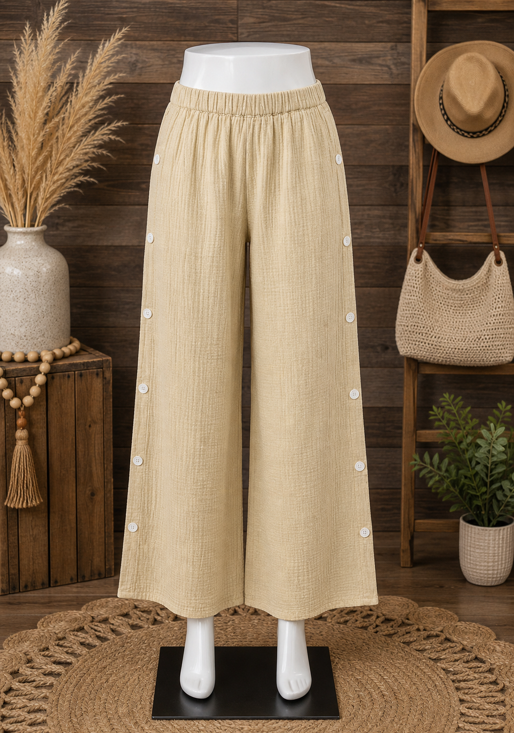 Paper Lace Ash Yellow Gauze Button Bottoms