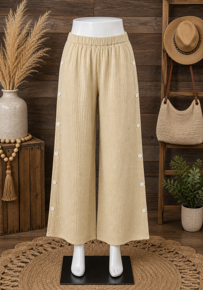 Paper Lace Ash Yellow Gauze Button Bottoms