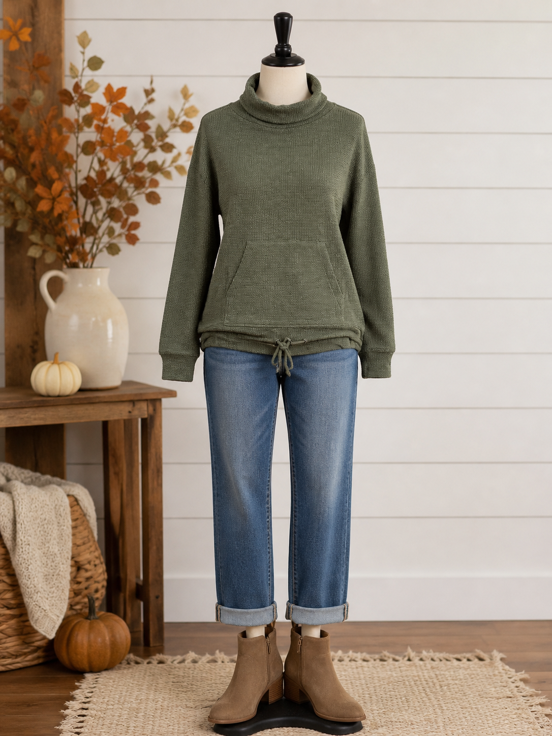 Keren Hart Olive Green Mockneck Sweater Pullover