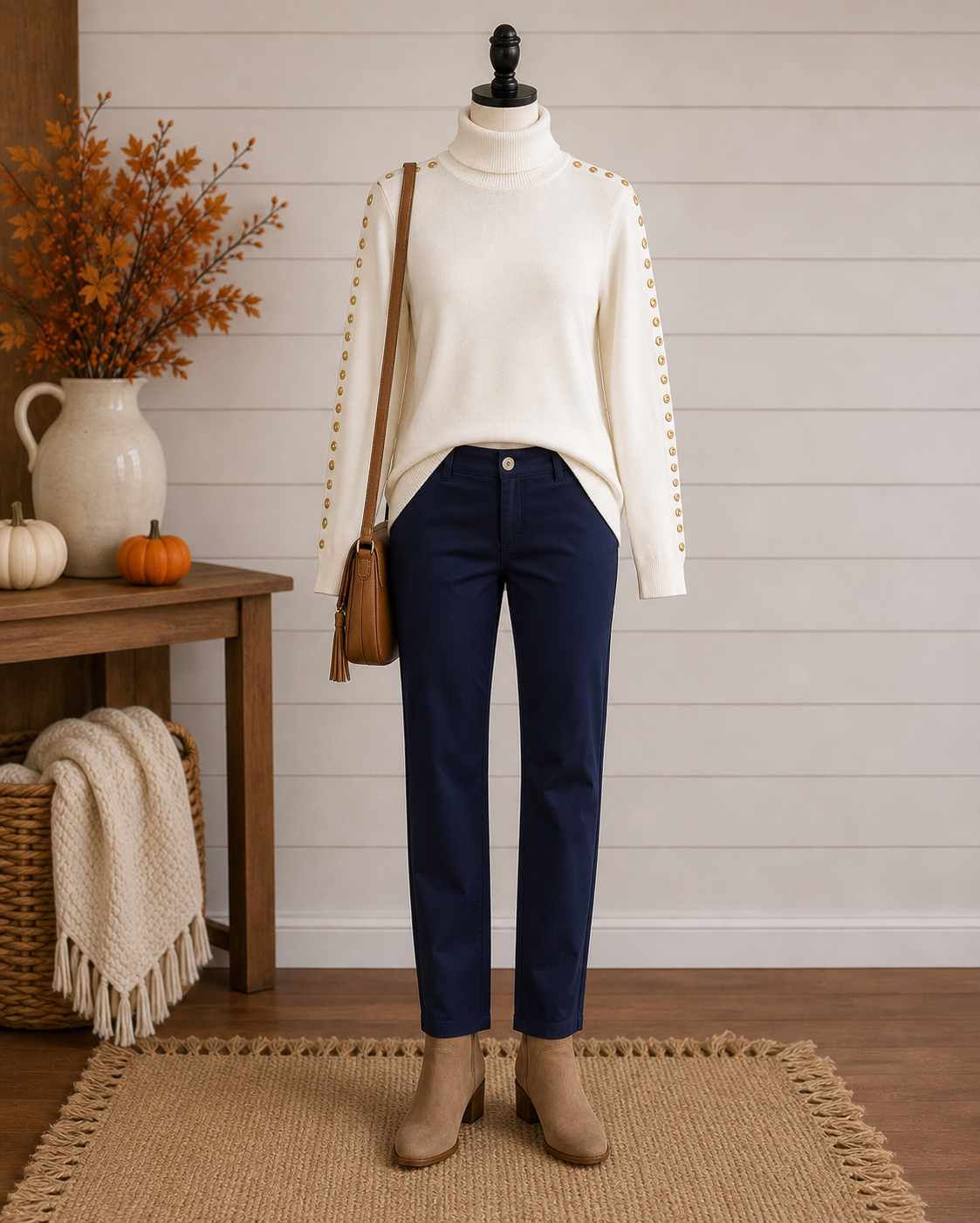 Paper Lace Navy Dress Pant with Elastic Waist