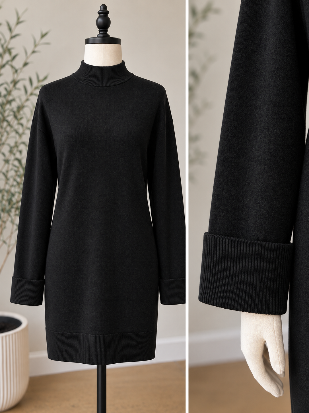 Charlie B Black Long Sleeve Mock Neck Sweater Dress