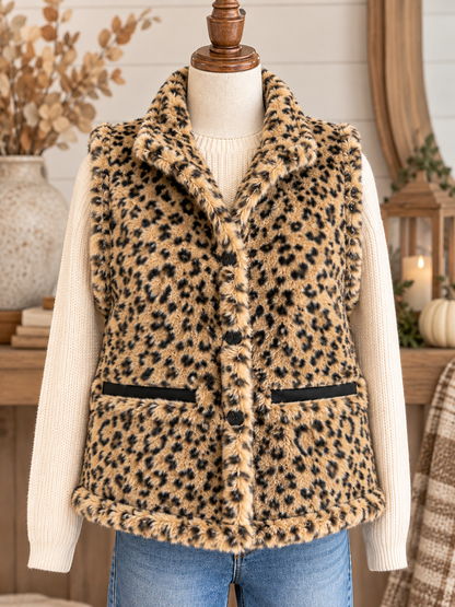 Keren Hart Reversible Faux Fur Quilted Vest - Black/Leopard