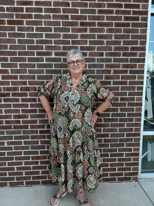 Umgee Boho Print Tiered Midi Dress