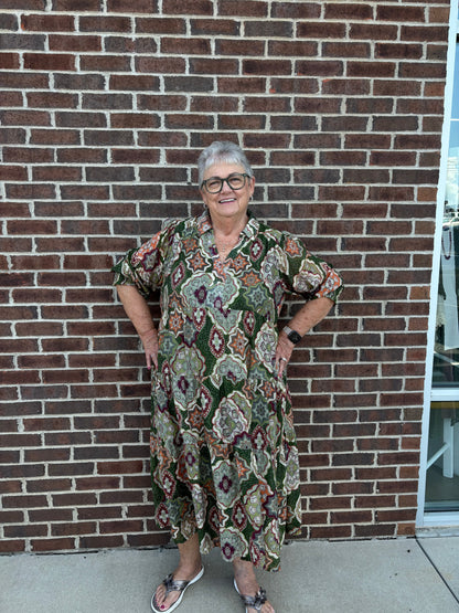Umgee Boho Print Tiered Midi Dress