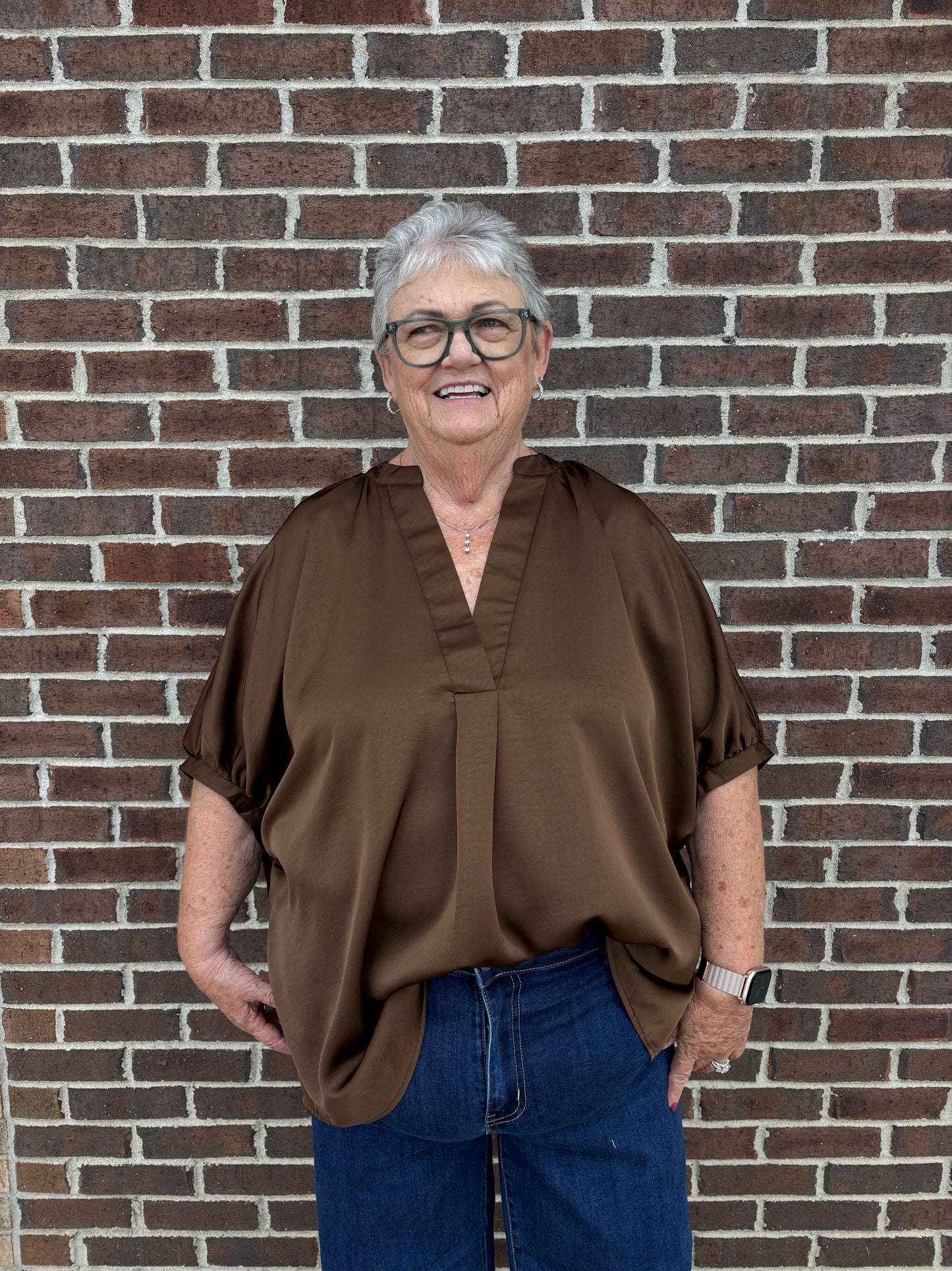 Carole Christian Brown Satin-like Poncho Style Top