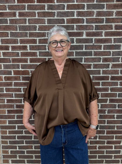 Carole Christian Brown Satin-like Poncho Style Top