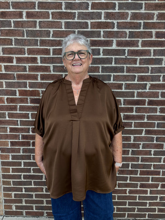Carole Christian Brown Satin-like Poncho Style Top