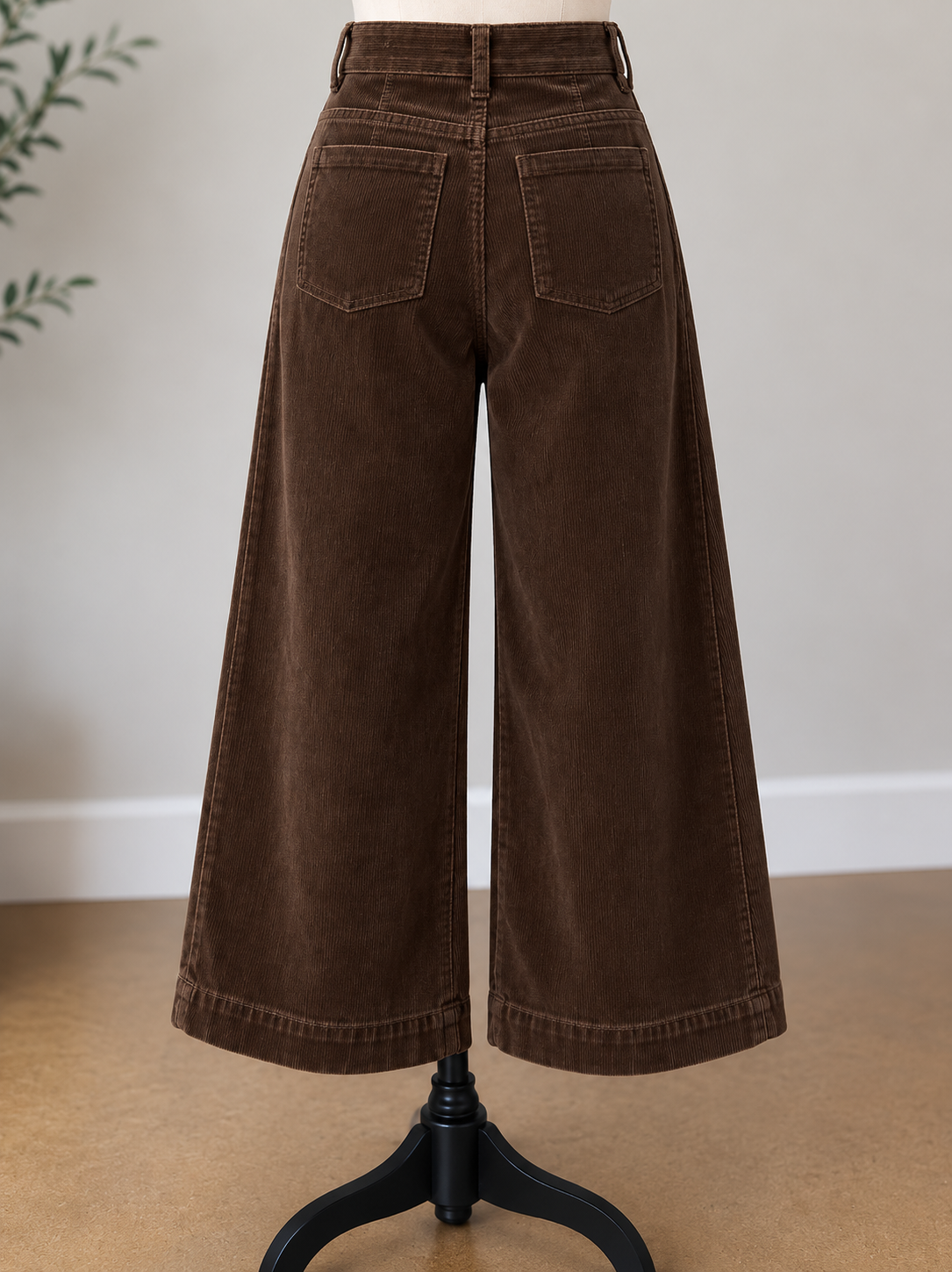 Charlie B Coffee Brown Cropped Wide Leg Corduroy Pants with Patch Pockets