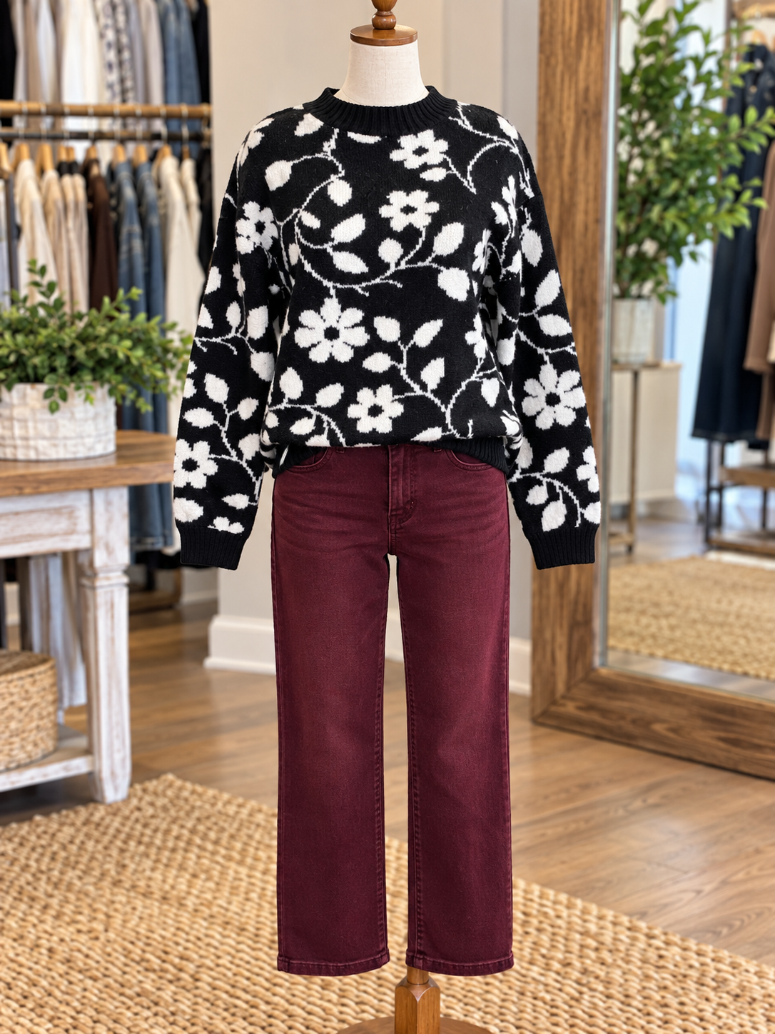 Keren Hart Black Sweater with White Floral Detail