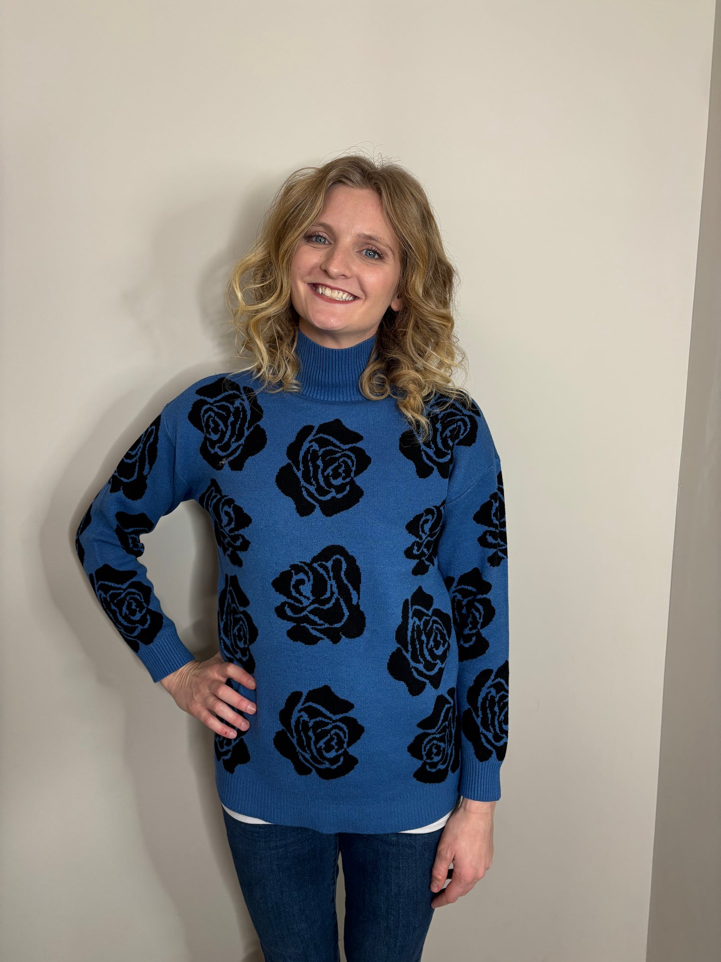 Keren Hart Blue and Black Rose Sweater