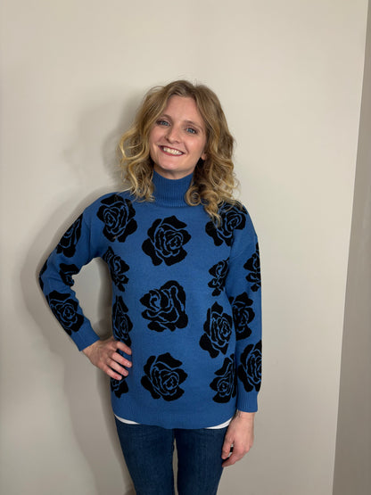 Keren Hart Blue and Black Rose Sweater