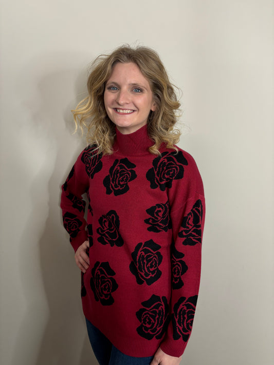 Keren Hart Red and Black Rose Sweater