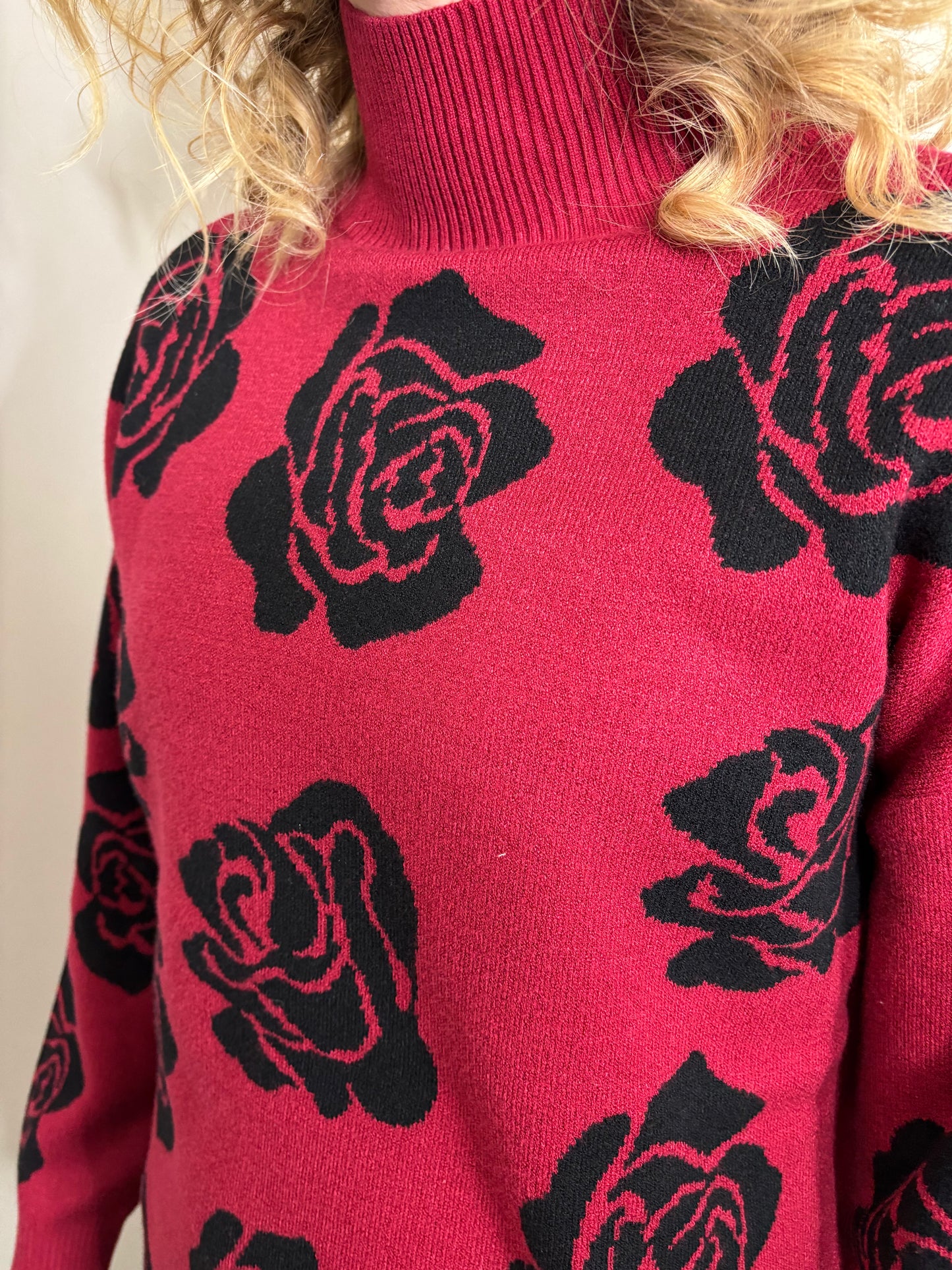 Keren Hart Red and Black Rose Sweater