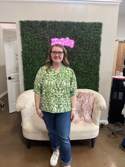 Pixi & Ivy Devon Half Sleeve Green Print Loose Fit Top