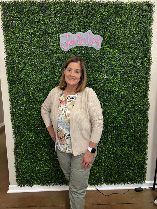 Keren Hart Pebble Sand Cardigan with Open Square Design