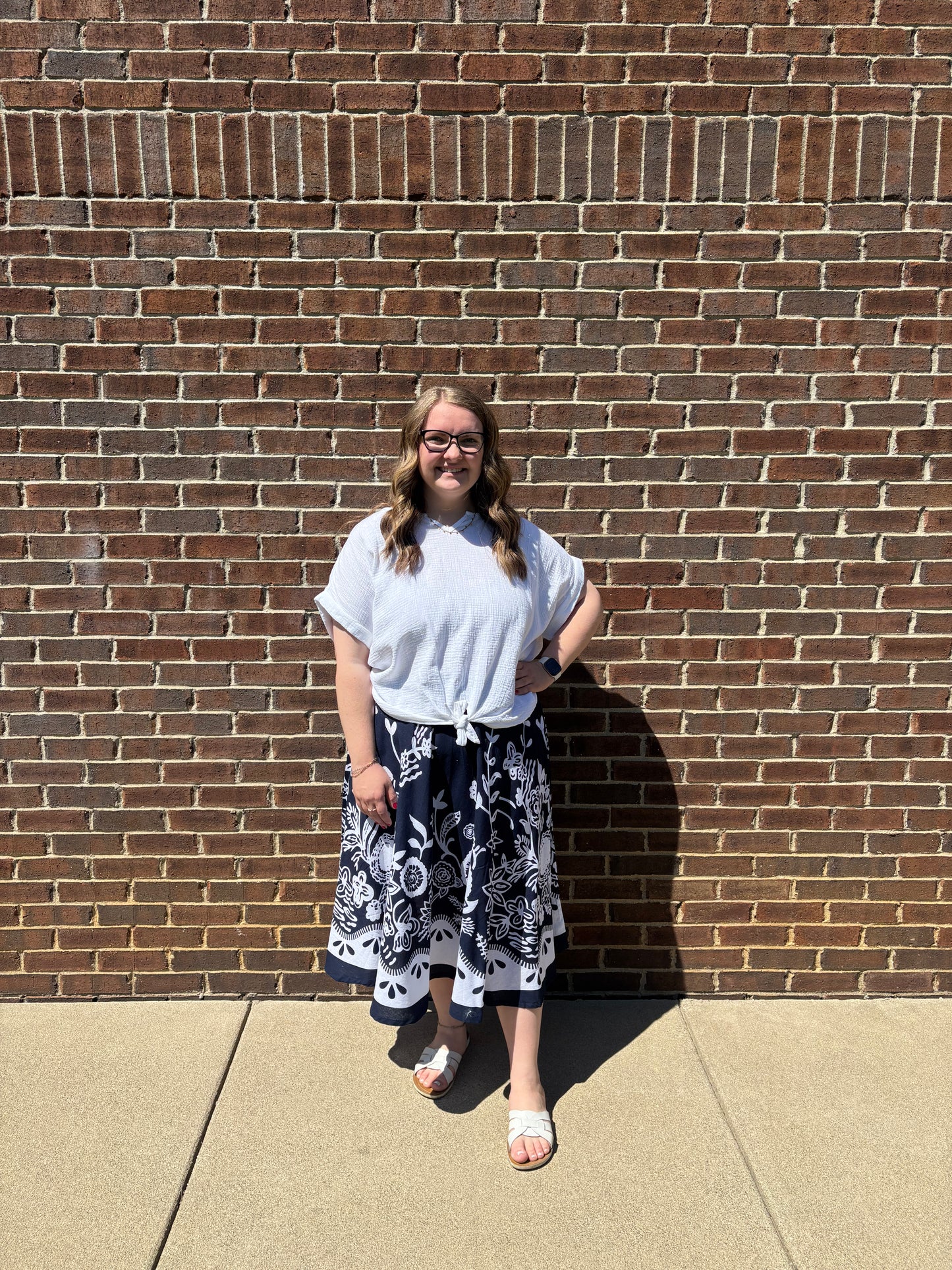 Keren Hart Navy Floral Print Midi Skirt