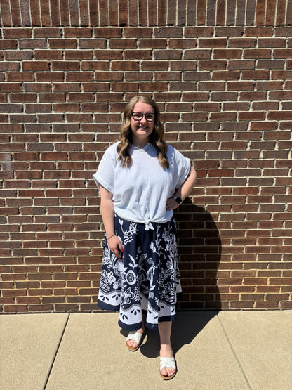Keren Hart Navy Floral Print Midi Skirt