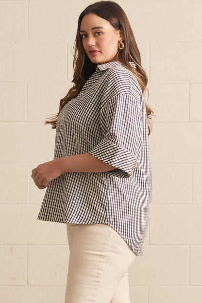 Plus Entro Gingham Top - navy or brown