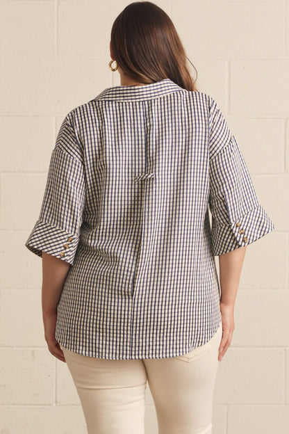 Plus Entro Gingham Top - navy or brown