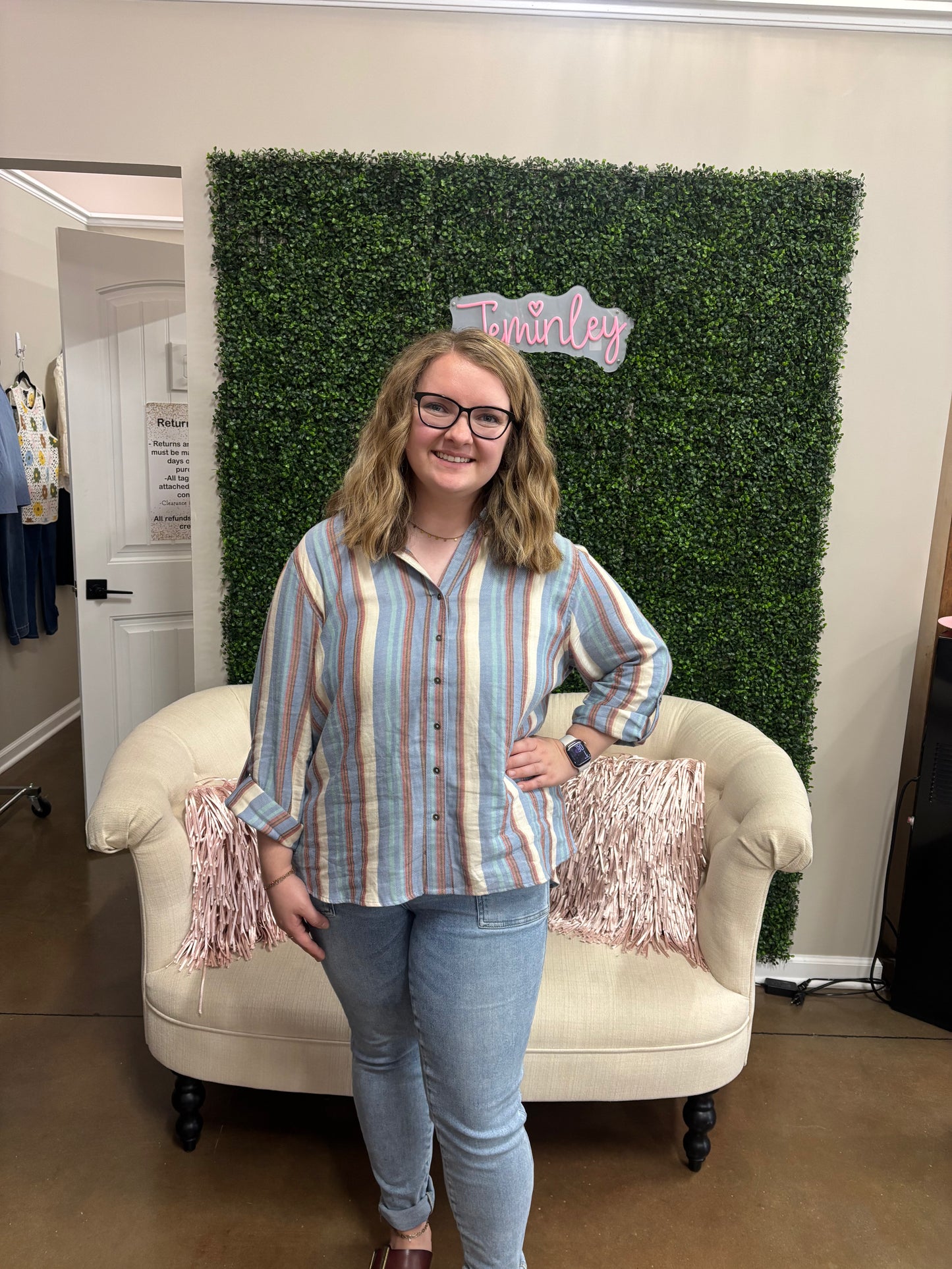 Keren Hart Plus Multi Stripe Long Sleeve Summer Flannel