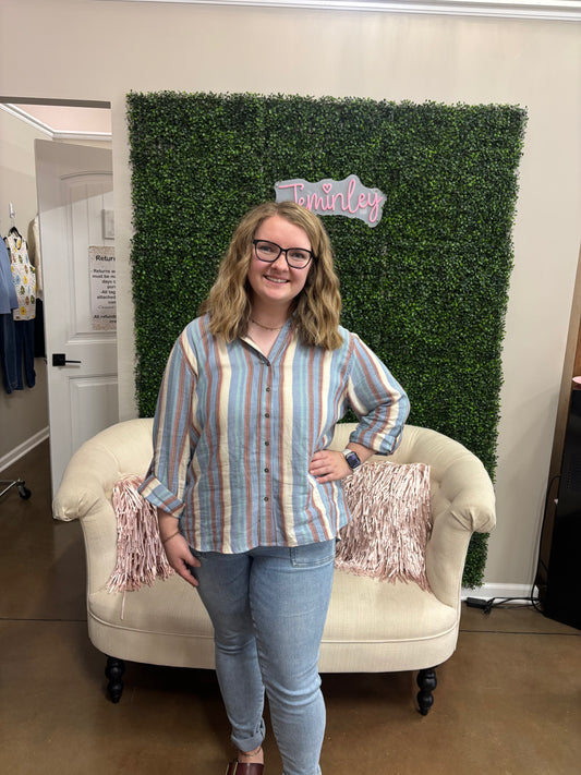 Keren Hart Plus Multi Stripe Long Sleeve Summer Flannel