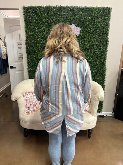 Keren Hart Plus Multi Stripe Long Sleeve Summer Flannel