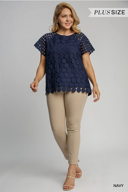 Plus Umgee Polka Dot Top - Navy