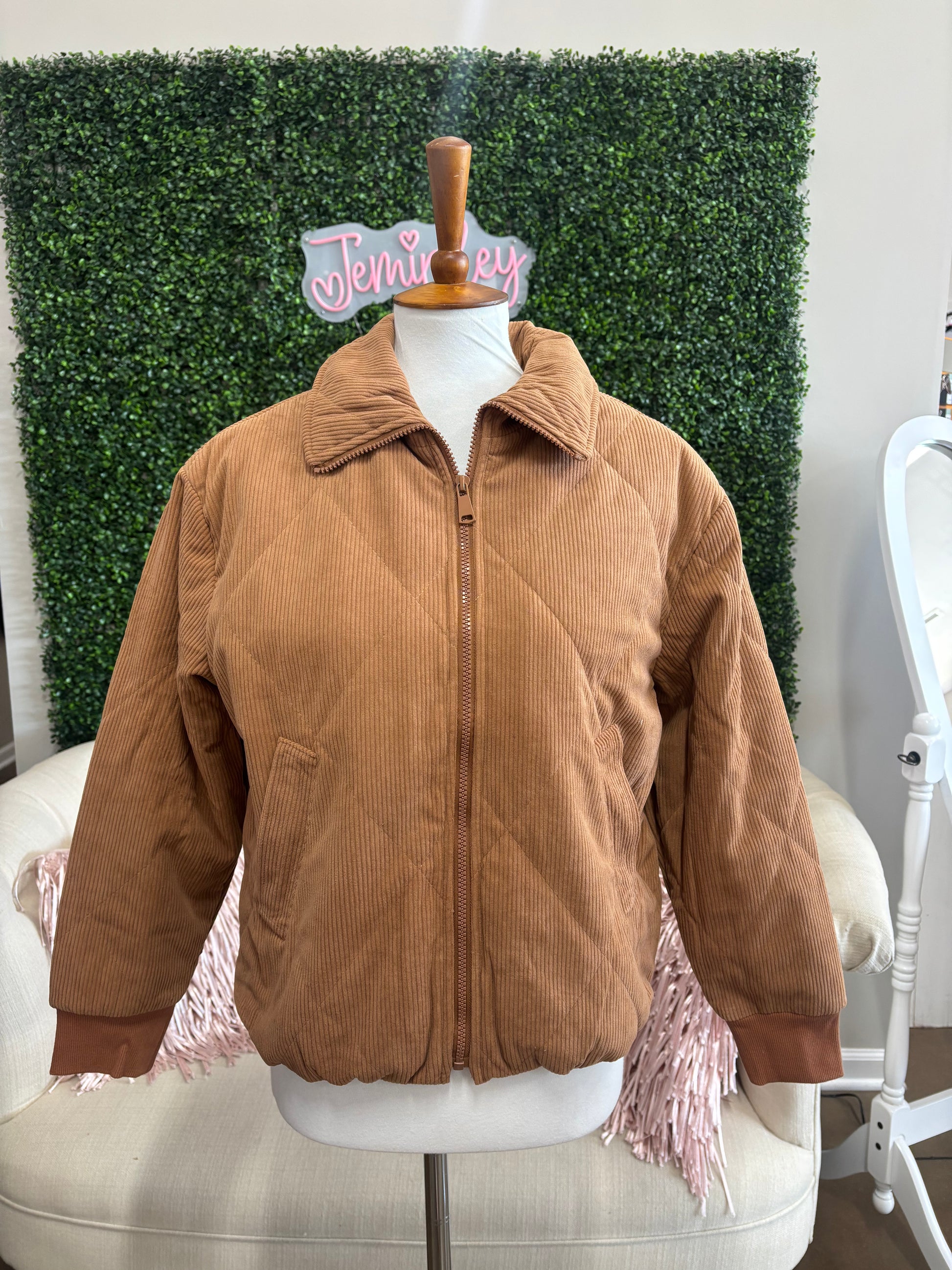Keren Hart Spice Corduroy Jacket layered over a fall outfit with jeans, perfect for fall fashion, modest church outfits for fall, Thanksgiving outfit ideas, pumpkin patch outfits, and fall family photos.