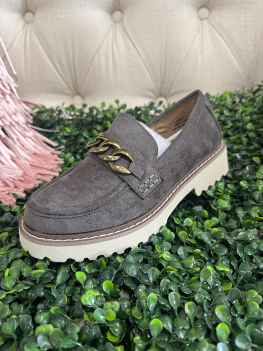 Corkys Literally in Light Gray faux suede