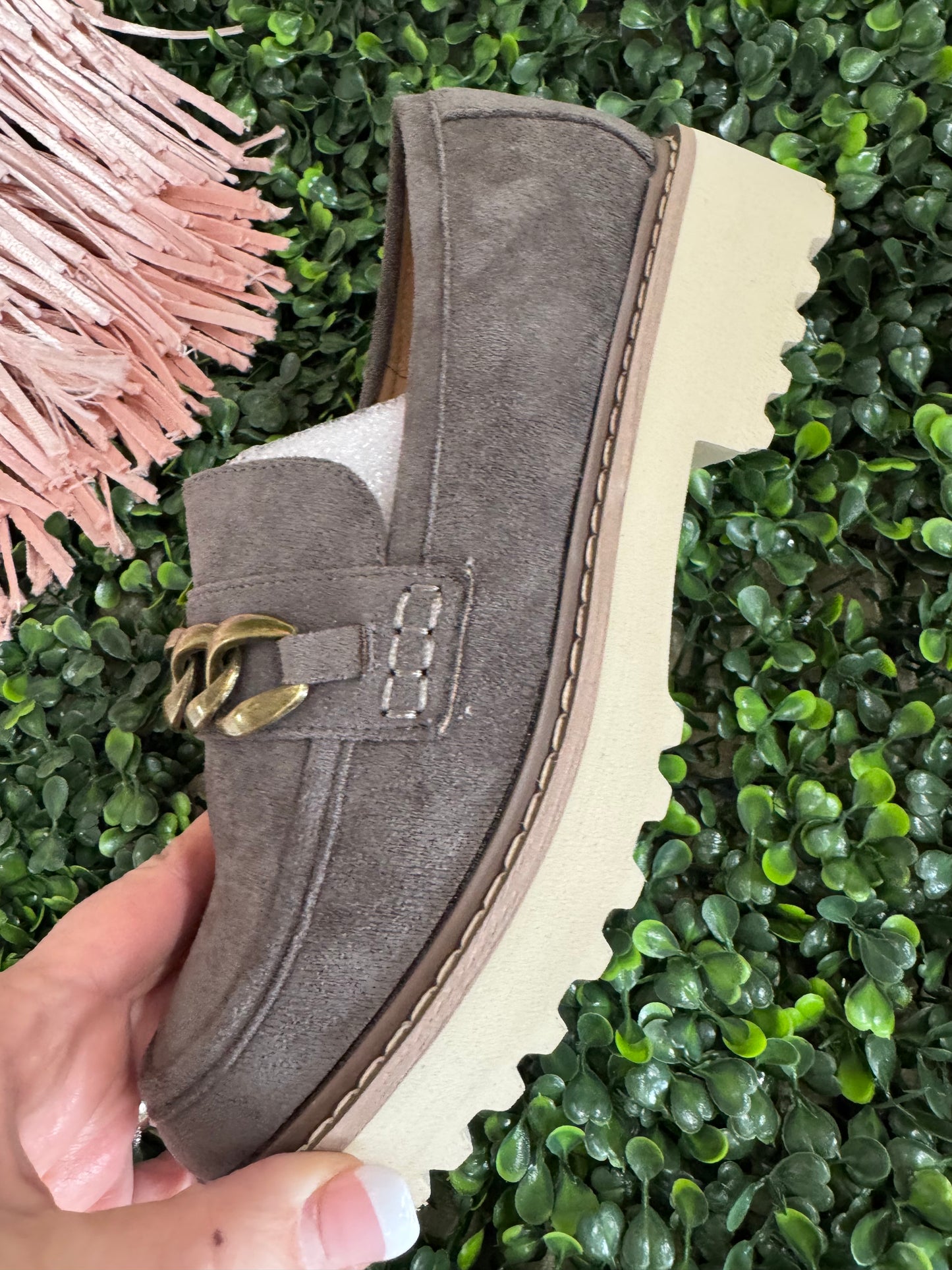 Corkys Literally in Light Gray faux suede
