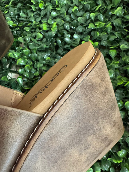 Corkys Mug Shot Tan Oil Slip on Wedges