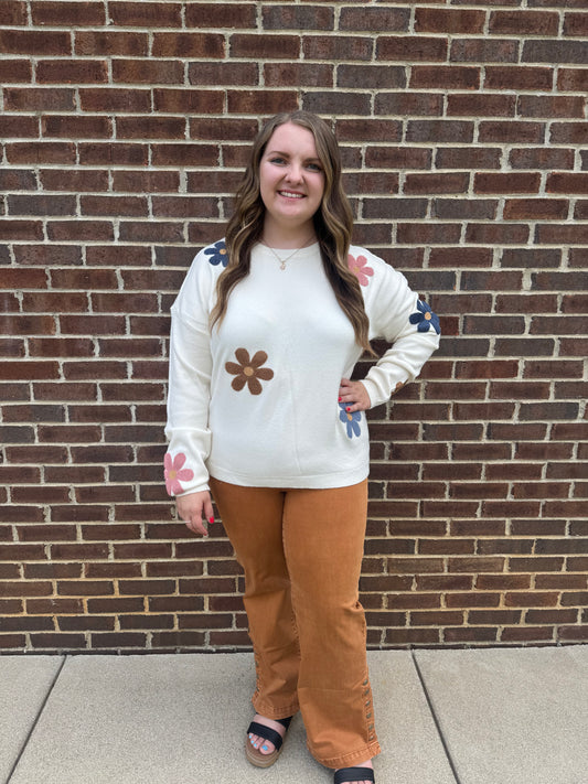 Charlie B Super Plush Sweater With Boucle Flowers