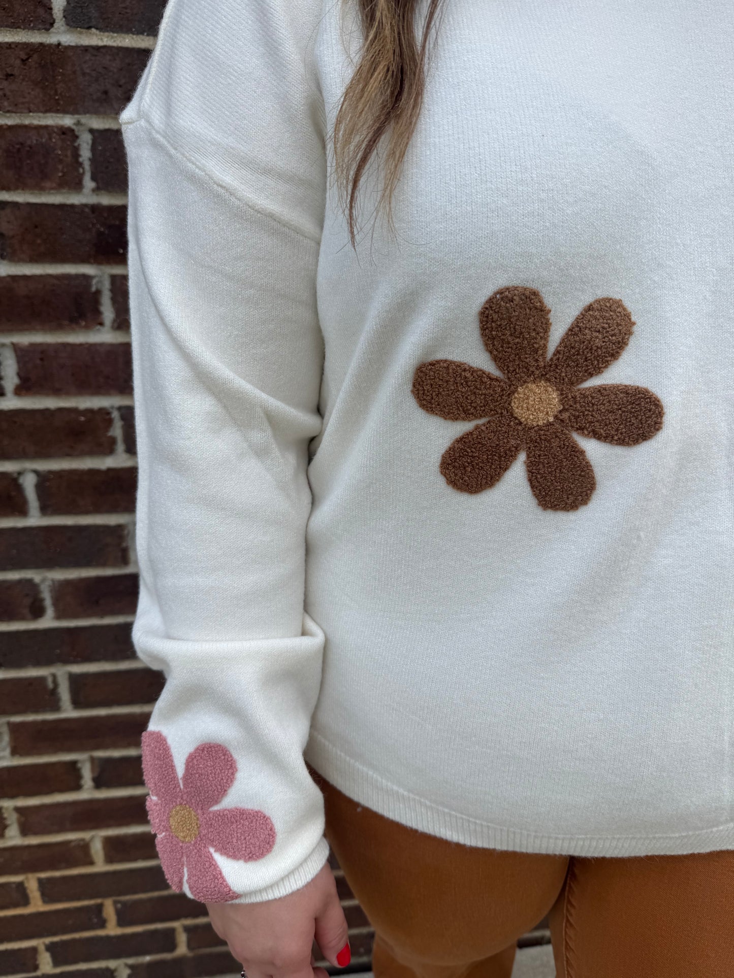 Charlie B Super Plush Sweater With Boucle Flowers