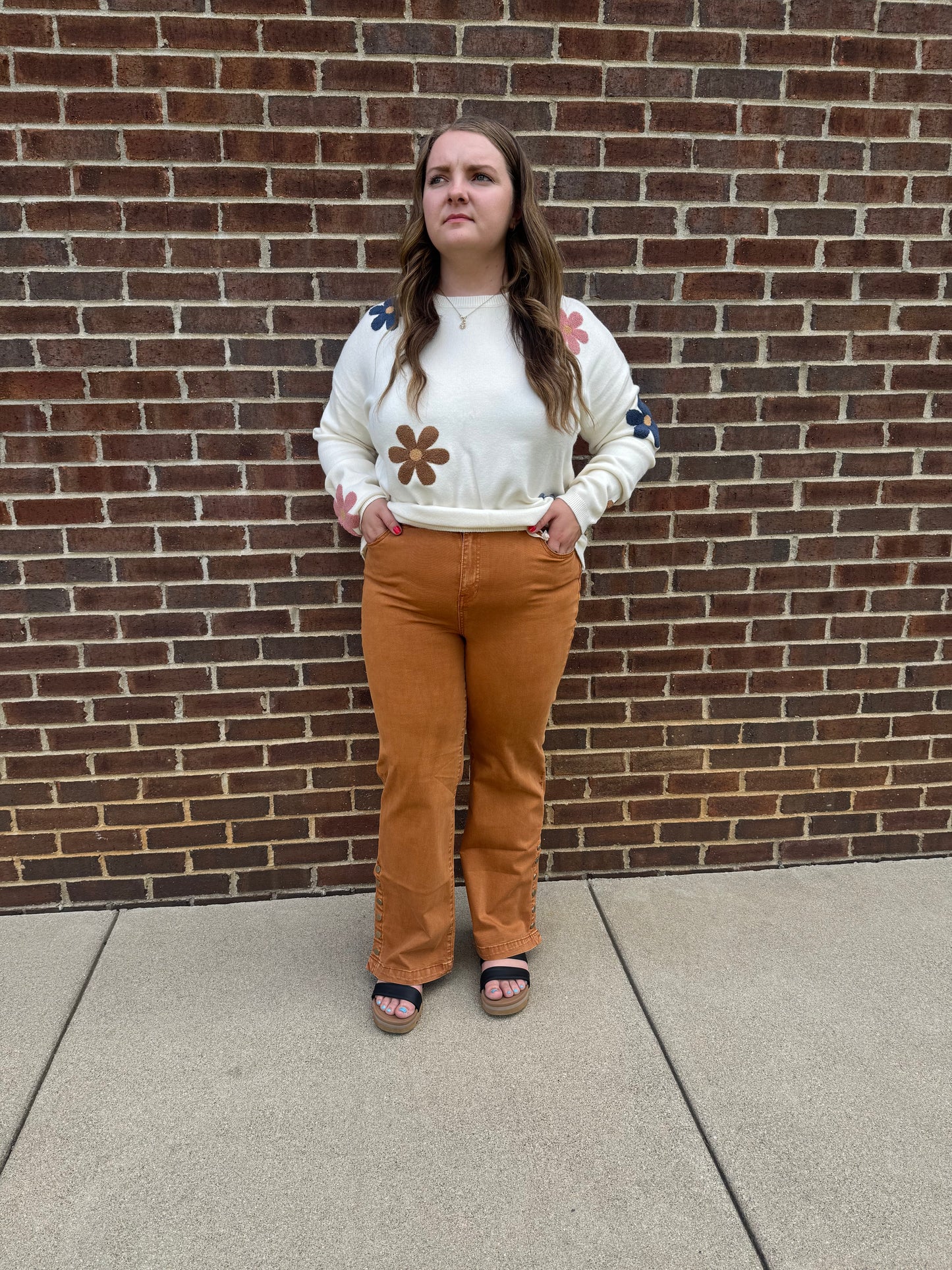Charlie B flared leg button side jeans - ginger