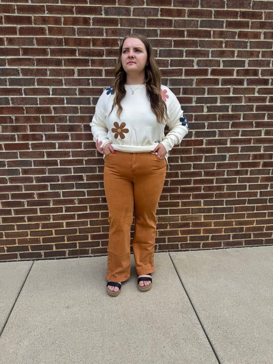 Charlie B flared leg button side jeans - ginger