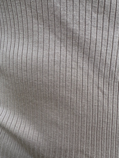 Keren Hart Beige Ribbed Long Sleeve Top with Button Vneck