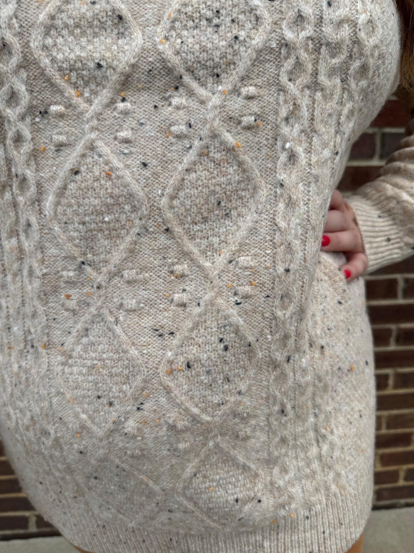 Keren Hart Beige Speckle Knit Quarter Zip Sweater