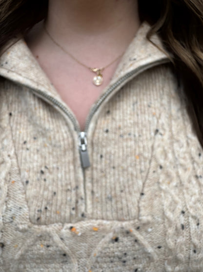 Keren Hart Beige Speckle Knit Quarter Zip Sweater