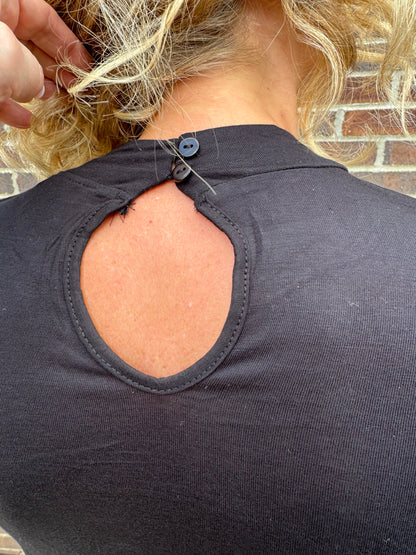 Keren Hart Black Mock Neck Long Sleeve with Keyhole Back