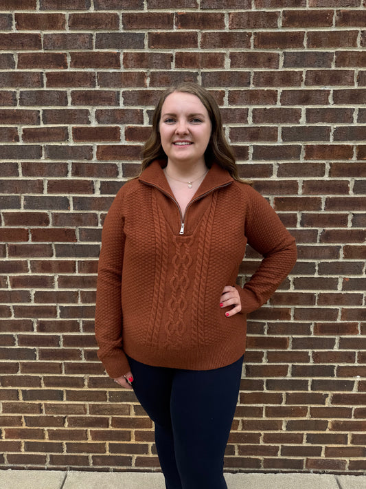 Keren Hart Quarter Zip Sweater - Brown