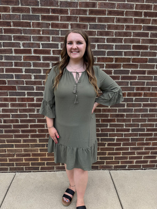Keren Hart Pine Green Ruffle Hem Dress