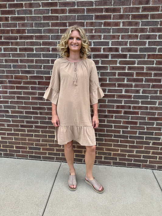 Keren Hart Beige Ruffle Hem Dress