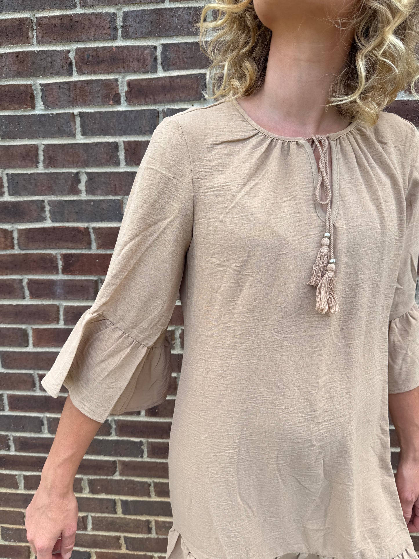 Keren Hart Beige Ruffle Hem Dress