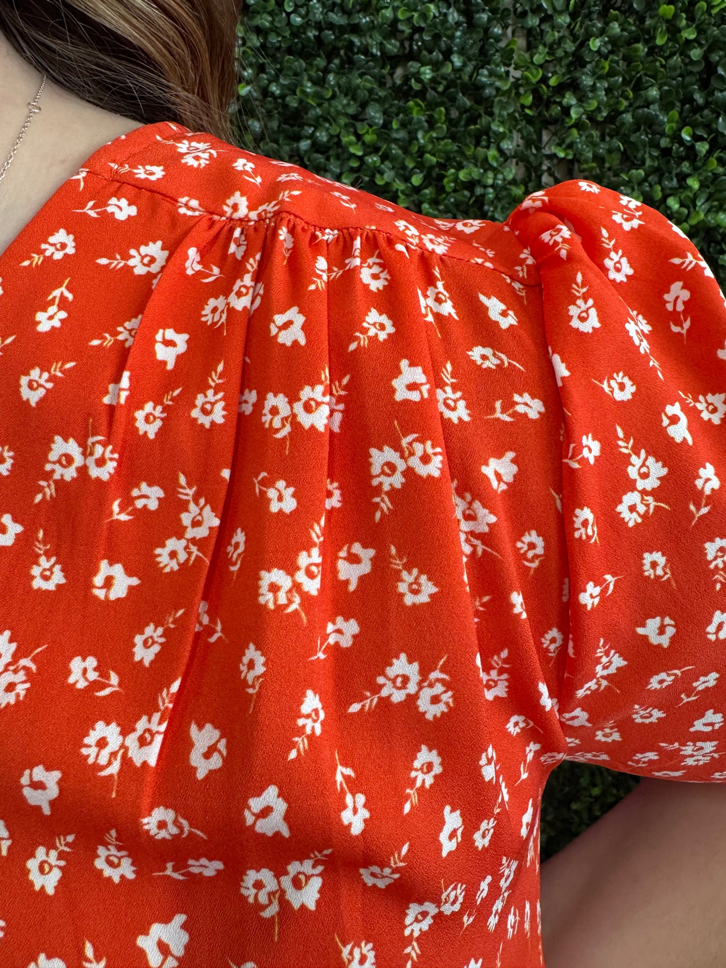 Keren Hart Orange V-neck Top with Floral Print